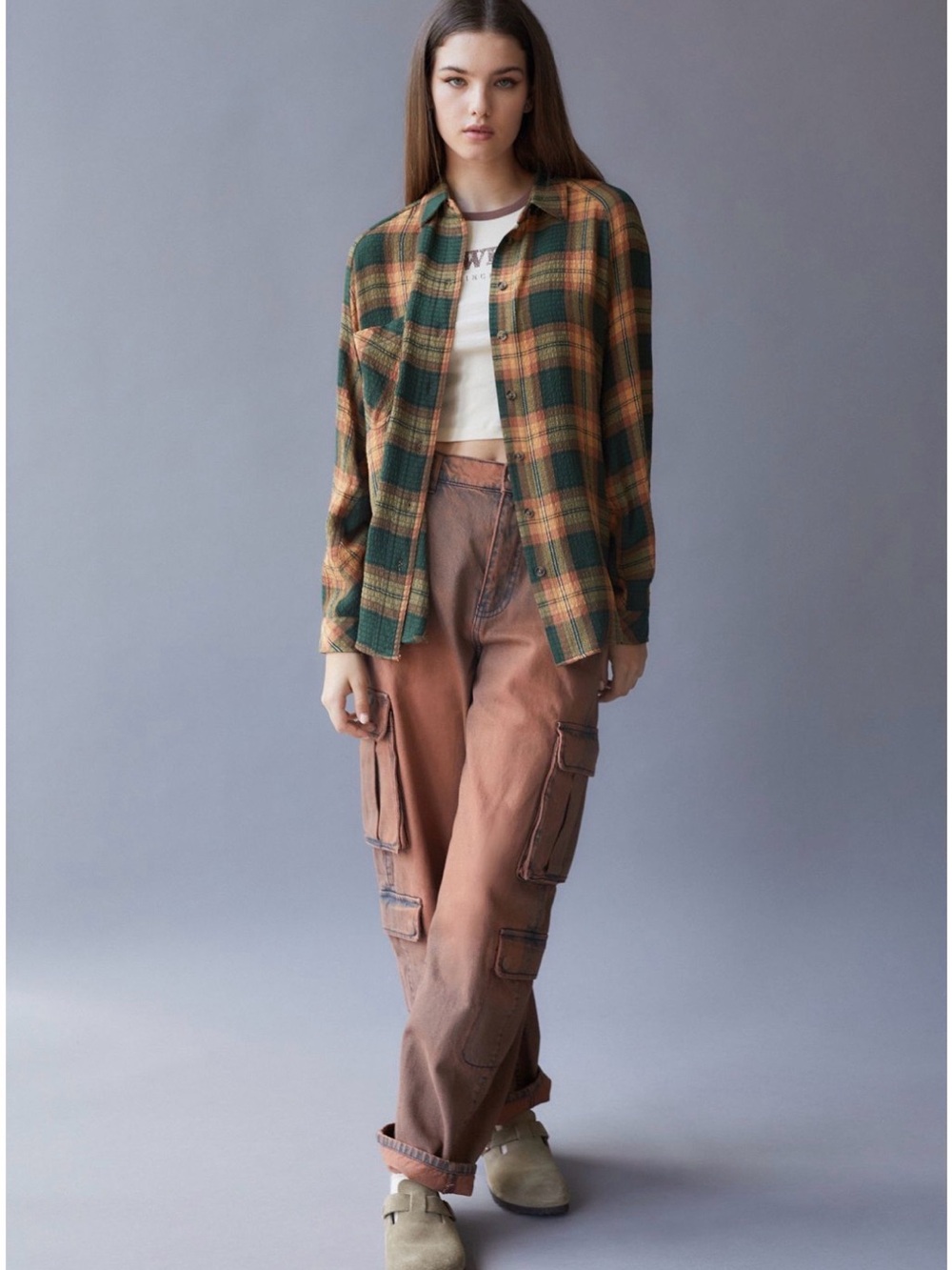 BDG Green and Brown Plaid Button-Down Shirt